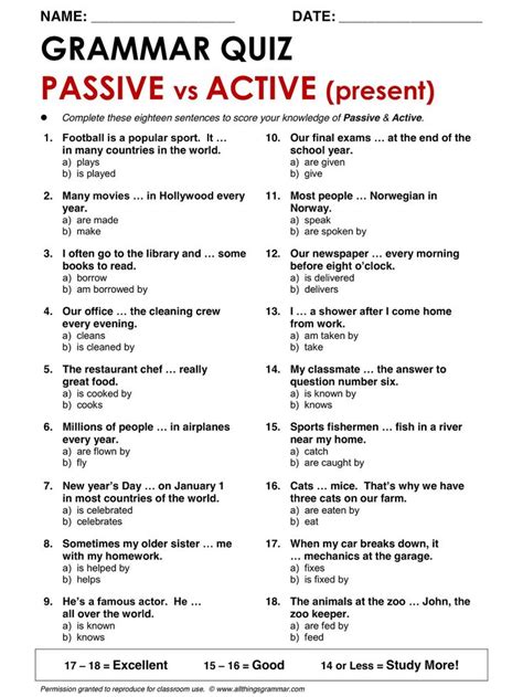 English Grammar Active And Passive Voice English Grammar Quiz