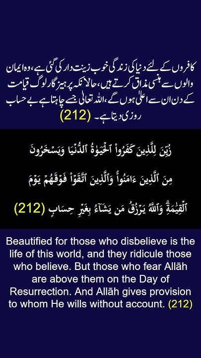 Surah Al Baqarah Ayah Verse Ayat 212 Recitation Arabic With English And Urdu Translations