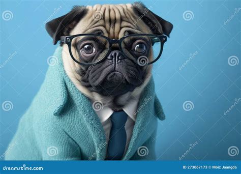 Funny Pug Dog Wearing Glasses with Suit in the Blue Background Stock Illustration - Illustration ...