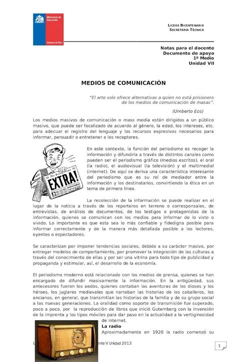 DOCX IºMedio Unidad 7 Medios Masivos de Comunicación Guía