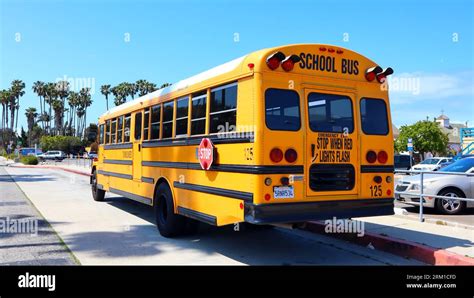 Los Angeles, California: School Bus parked on the street Stock Photo ...