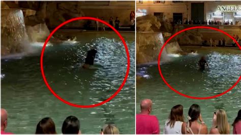 Roma Bagno Nella Fontana Di Trevi Con Tanto Di Tuffo E Applausi Dei