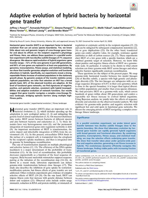 Adaptive Evolution Of Hybrid Bacteria By Horizontal Gene Transfer Docslib