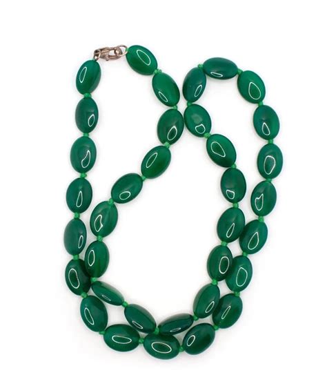 Vintage 1930s Green Glass Bead Necklace Gadelles Vintage