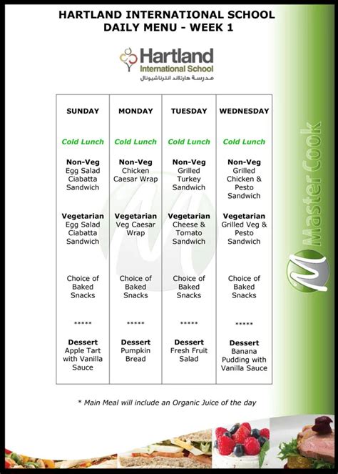 Lunch Menu in Hartland International School