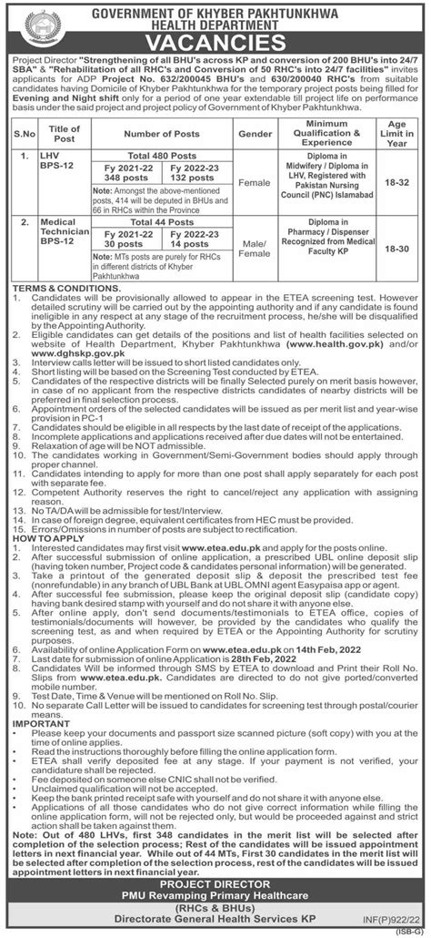 Government Of Khyber Pakhtunkhwa Health Department Jobs February 2022