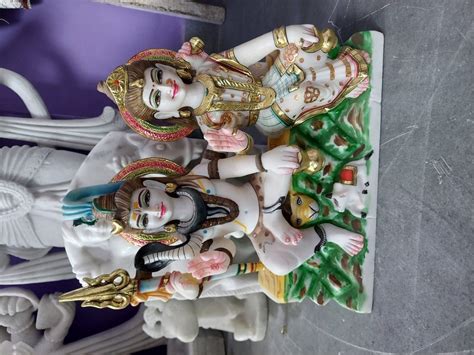 Painted Hindu White Marble Gauri Shankar Statues For Temple At Rs