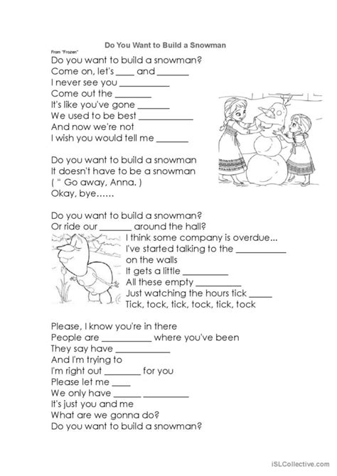 Song Lyrics from FROZEN- Do You Want…: English ESL worksheets pdf & doc