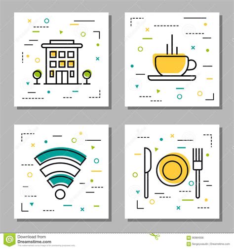 Cuatro Iconos Lineares Del Servicio De Hotel Ilustración Del Vector