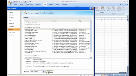 Enabling Data Analysis Toolpak In Excel Youtube