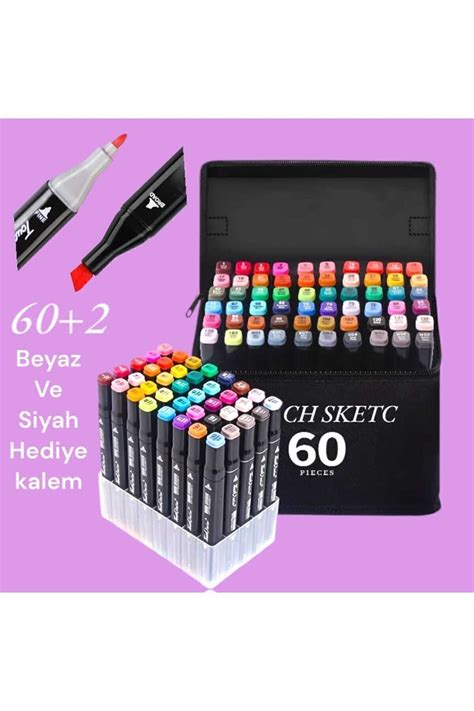 TOUCH SKETC 60 lı Çift Uçlu Profesyonel Marker Kalem Seti 2 Adet Hediye