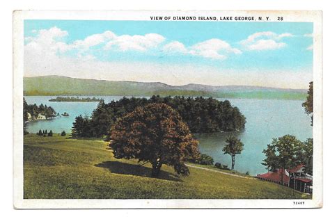 Lake George New York Diamond Island Vintage Curteich Hughes