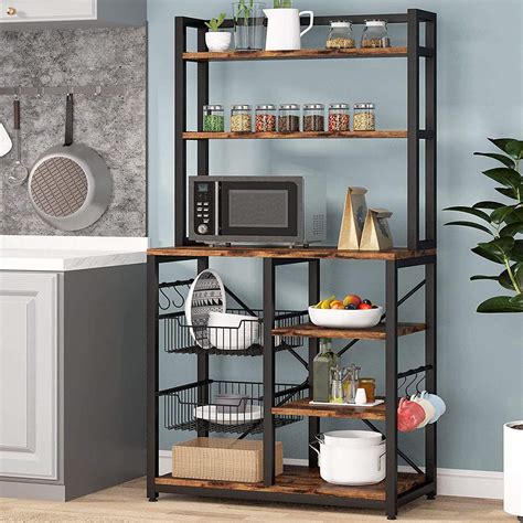 Buy Tribesigns 6 Tier Kitchen Bakers Rack With 6 Hooks And Hutch Free