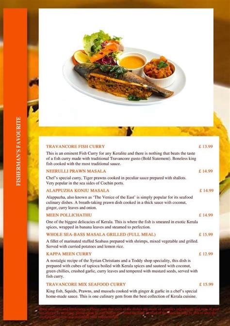 Travancore Restaurant Aberdeen's full menu online