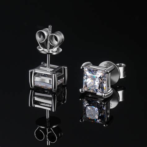 Princess Cut Moissanite Stud Earrings In S Sterling Silver Helloice