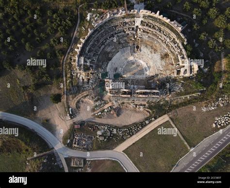 Roman Ancient Theatre Of Nikopolis Preveza Greece Aerial Drone View