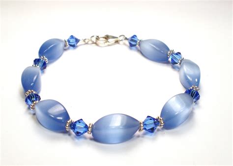 Bracelet Periwinkle Blue Cats Eye And Crystal By Designsbylaurie