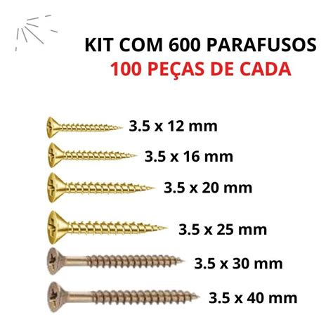 Kit Parafuso Madeira Chipboard Phs 3 5mm Varias Medidas 600p