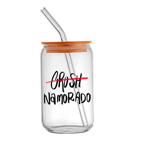 Copo Vidro Transparente C Canudo Importado Crush Namorado M Vel De