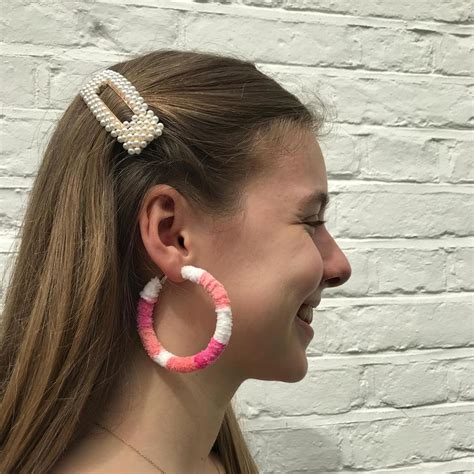 Handmade Pink White Orange Fluffy Hoop Earrings Depop