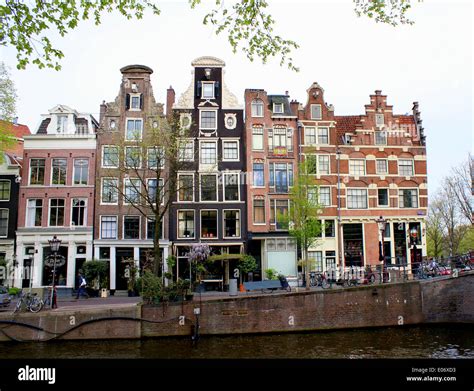 Historic Houses Along Prinsengracht Brouwersgracht Canal In Amsterdam