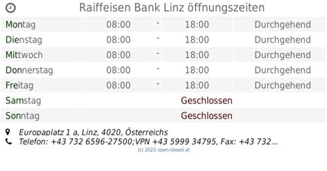 Raiffeisen Bank Linz öffnungszeiten Europaplatz 1 A