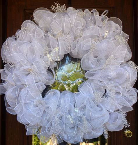 36 Deco Mesh White Wedding Wreath By Decoglitz On Etsy 17500 Diy