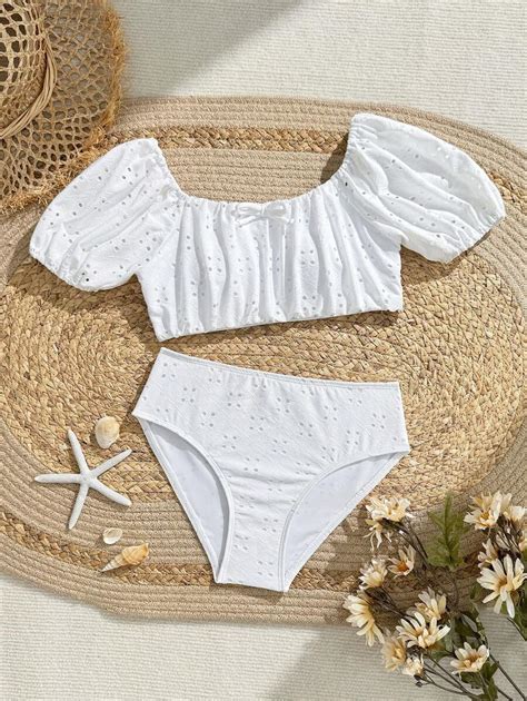 Maiô Bikini de duas peças parte sólida e vazada para meninas pré