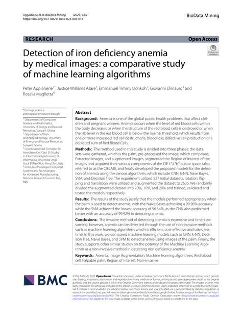 PDF Iron Deficiency Anemia Detection Using Machine Learning Models A