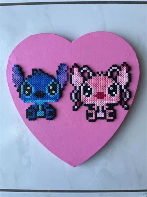 Pixel Art Perles A Repasser Tableau En Coeur De Stitch Et Angel De