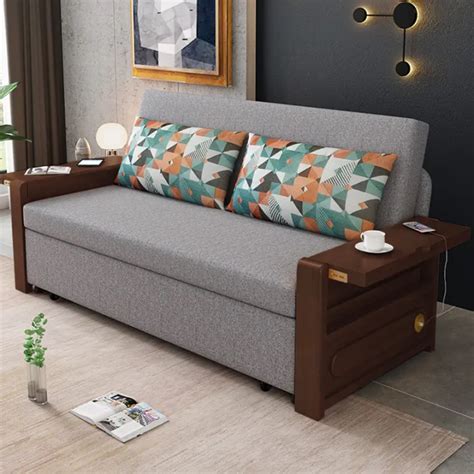 Solid Wood Sofa Bed Dual Use Nordic Small Apartment Living Room Single