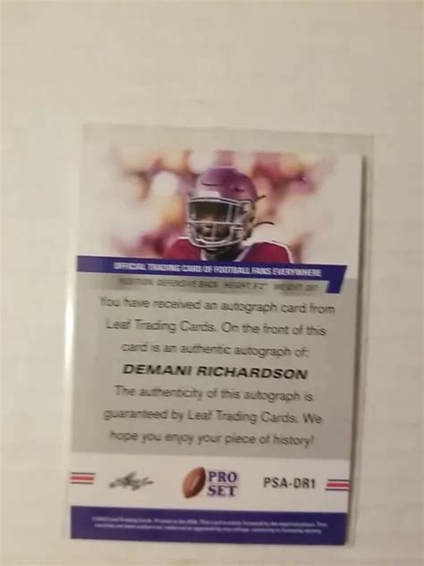 Leaf Pro Set Draft Autographes Psa Dr Demani Richardson Rc