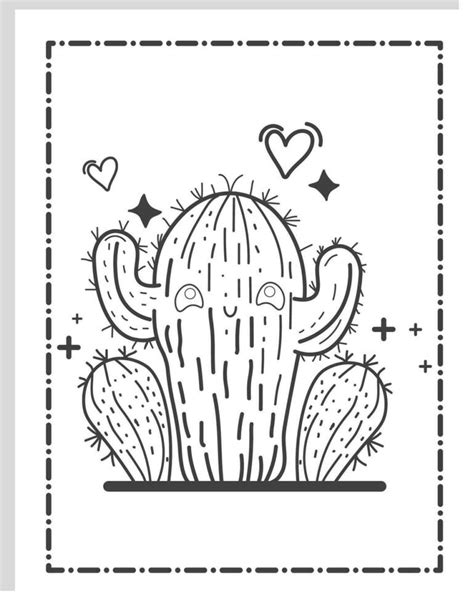 Cute Kawaii Cactus Coloring Pages 34807778 Vector Art At Vecteezy