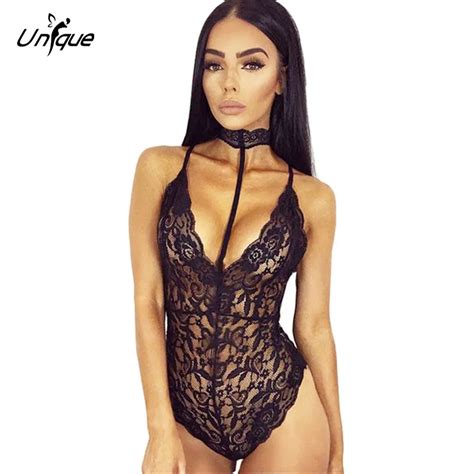 2017 Sexy Halter Floral Lace Mesh Bodysuit Women Vintage Jumpsuits