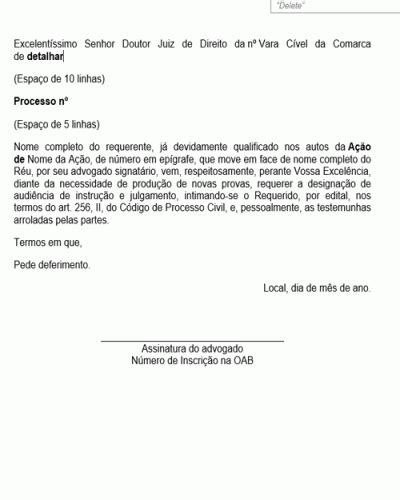 Referência de Petição Designação de Audiência e Intimação Editalícia