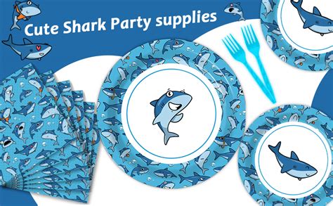 Amazon 96 Pieces Cute Sharks Tableware Set 24 Guests For Ocean