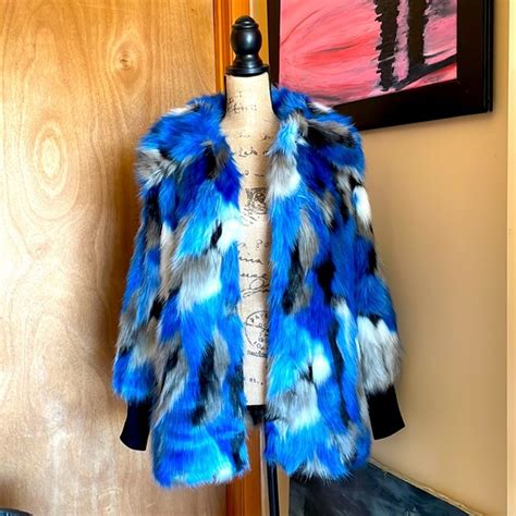 Nvlt Jackets And Coats Nvlt Blue Multi Faux Fox Fur Coat Poshmark