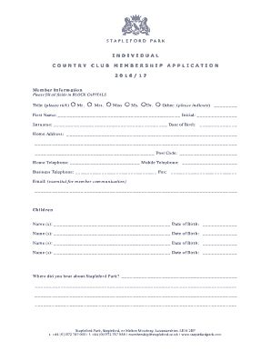 Fillable Online Individual Membership Application Form 2016 17