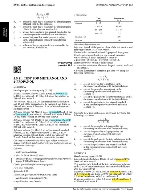 EP Test For Methanol and 2-Propanol | PDF | Chromatography | Physical ...