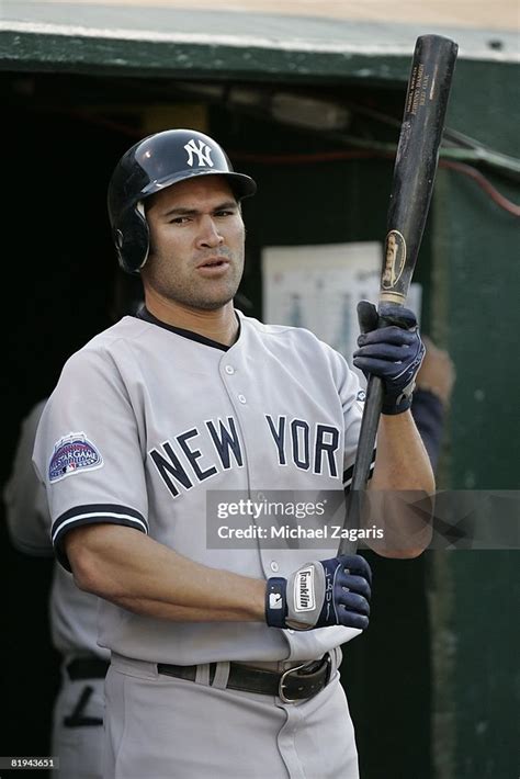 Johnny Damon Of The New York Yankees Preps Before The Game Against