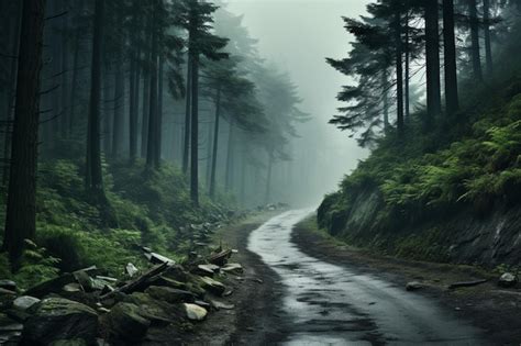 Premium Ai Image A Winding Mountain Road Disappearing Into The Mist