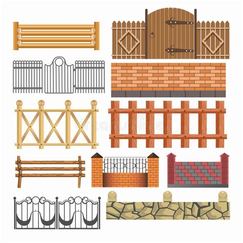 Gate Fences With Bricks And Metal Lattice Stock Vector Illustration