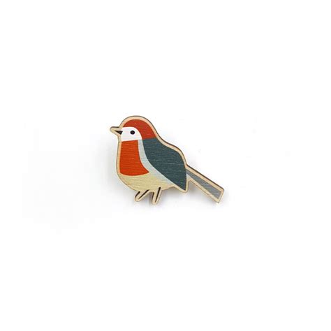 Wooden Pin Badge Robin Fsc Certified Wood Etsy