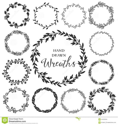 Vintage Set Of Hand Drawn Rustic Wreaths Floral Vector Graphic Stock