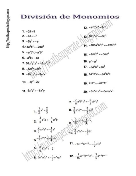 División De Monomios Y Polinomios Pdf