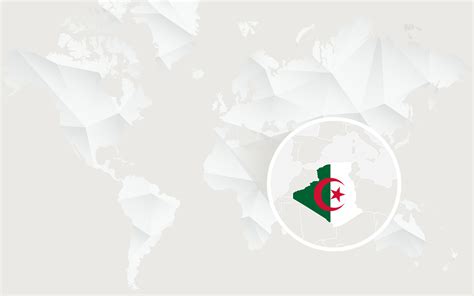 Algeria Map With Flag In Contour On White Polygonal World Map