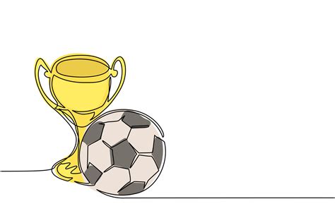 Continuous one line drawing trophy and football ball. Champion cup icon ...