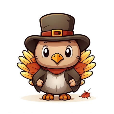 Premium AI Image Cartoon Thanksgiving Turkey Wearing A Pilgrim Hat