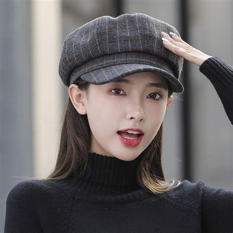 Dsiuy Casual Winter Keep Warm Korean Artist Hat Female Wool Octagonal