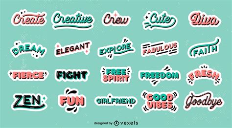 Popular Words Stickers Set Vector Download